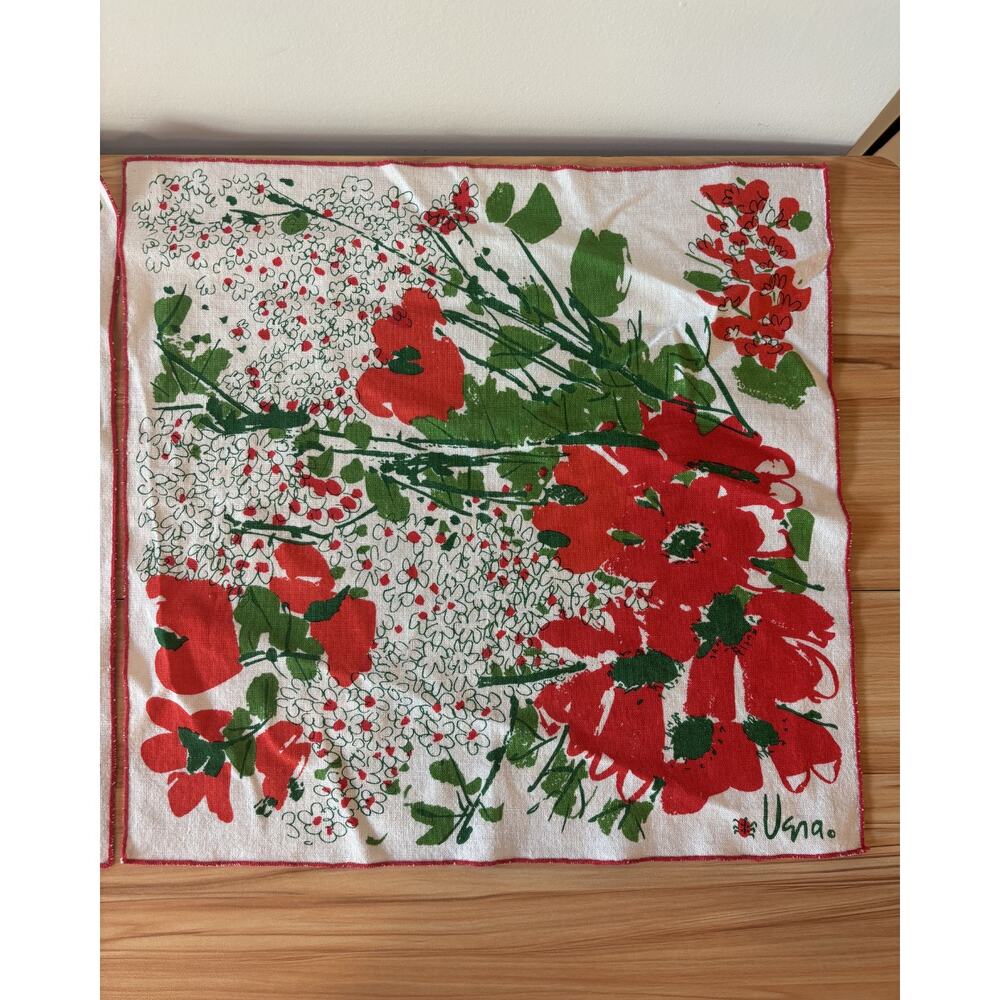 Vintage 1960s Vera Neumann Signed Linen Dish Towels Poppies - Picture 5 of 5